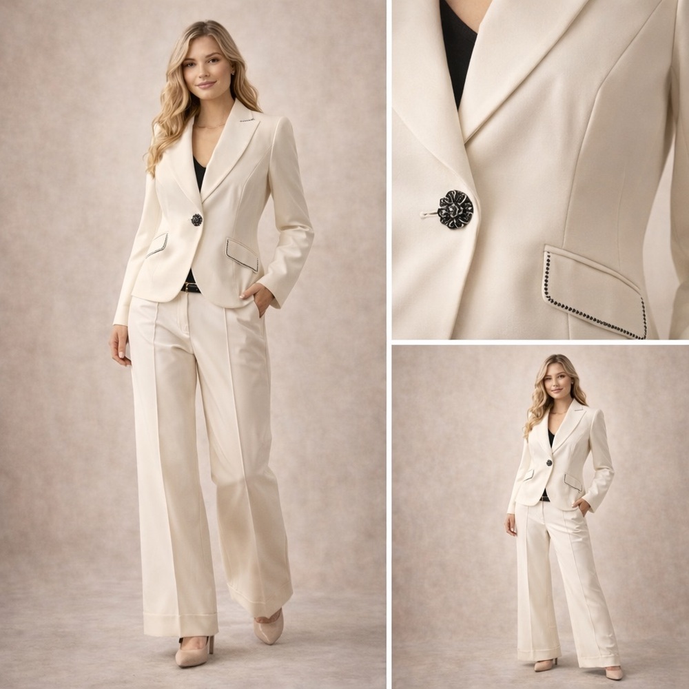 Tahari Arthur S. Levine Ivory Two-Piece Suit Blazer Pants NWOT Petite 2P